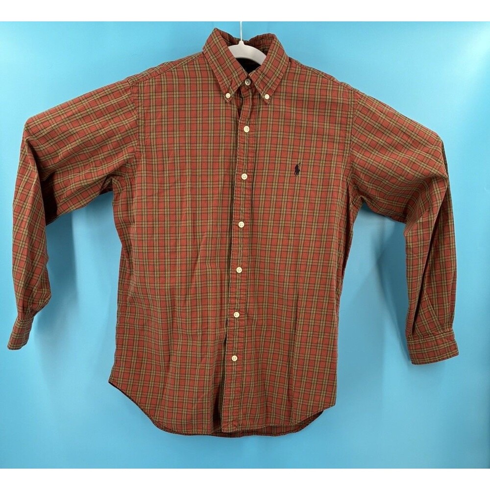 Ralph Lauren Classic Fit Plaid Button Down Shirt Men’s Medium Rust Green